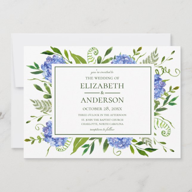 Blue Hydrangeas  Wedding Invitation (Front)