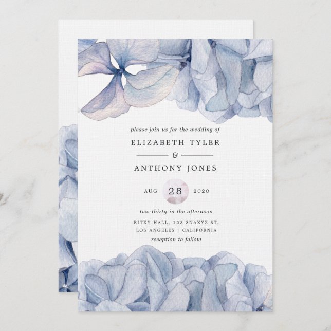 Blue Hydrangeas Wedding Invitation (Front/Back)