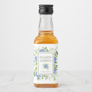 Blue Hydrangeas Wedding Liquor Bottle Label