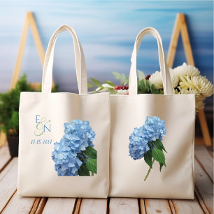 Blue Hydrangeas Wedding Monogrammed Tote Bag
