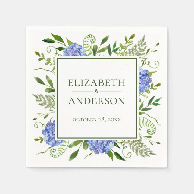 Blue Hydrangeas Wedding Napkin (Front)