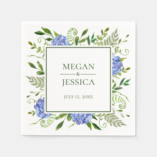 Blue Hydrangeas Wedding Napkin (Front)