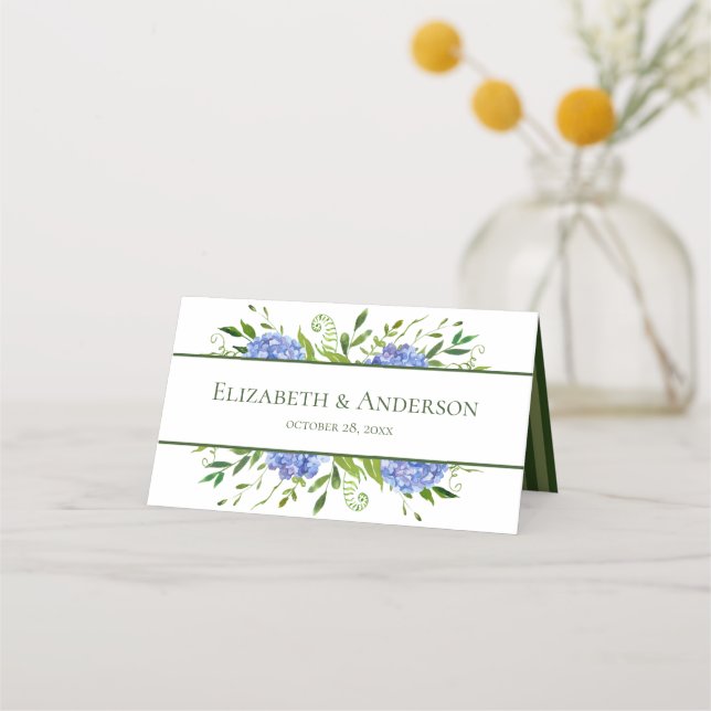 Blue Hydrangeas Wedding Place Card (Back)