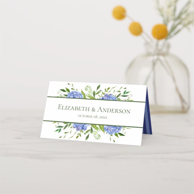 Blue Hydrangeas Wedding Place Card (Back)