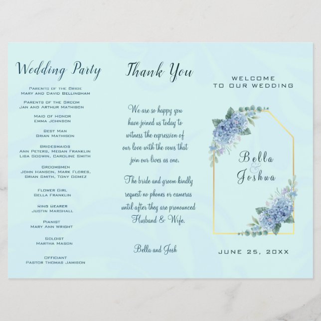Blue Hydrangeas Wedding Program Flyer (Back)