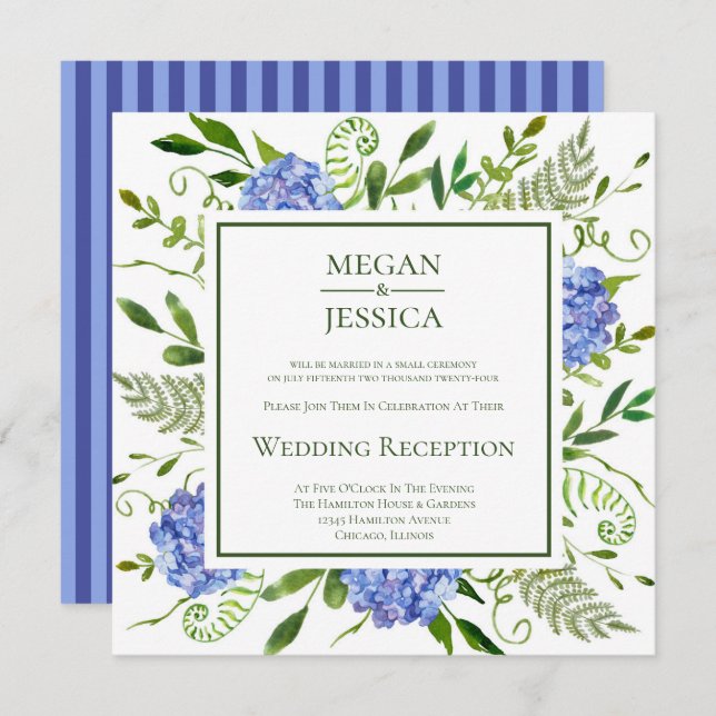 Blue Hydrangeas Wedding Reception Invitation (Front/Back)