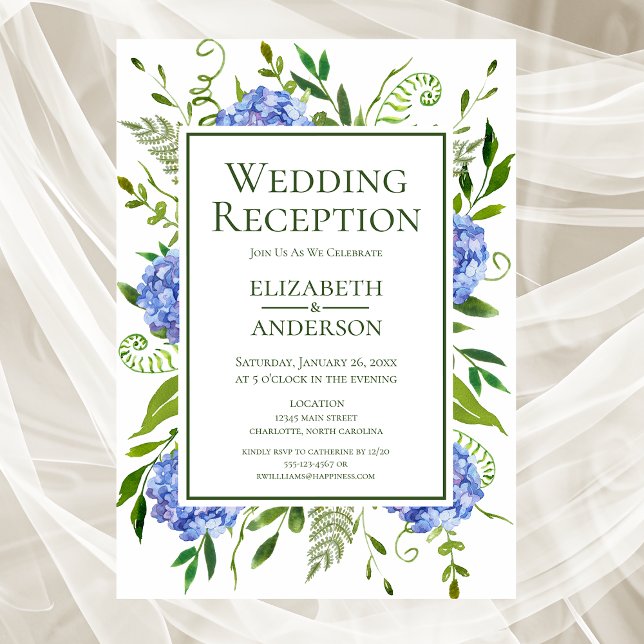 Blue Hydrangeas Wedding Reception Invitation (Creator Uploaded)