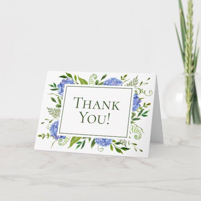 Blue Hydrangeas Wedding Thank You Card (Front)