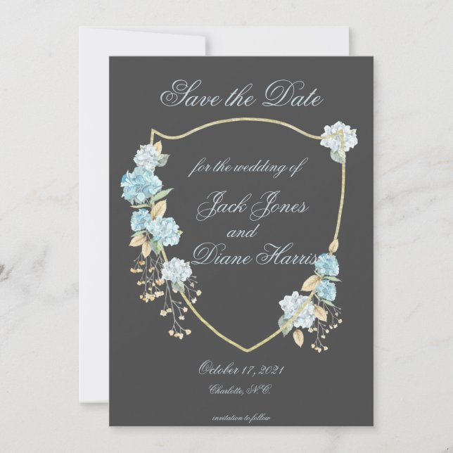 Blue Hydreanga Save the Date Announcement (Front)