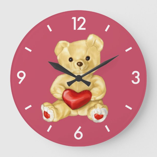 Blue Hypnotising Cute Teddy Bear Large Clock (Front)