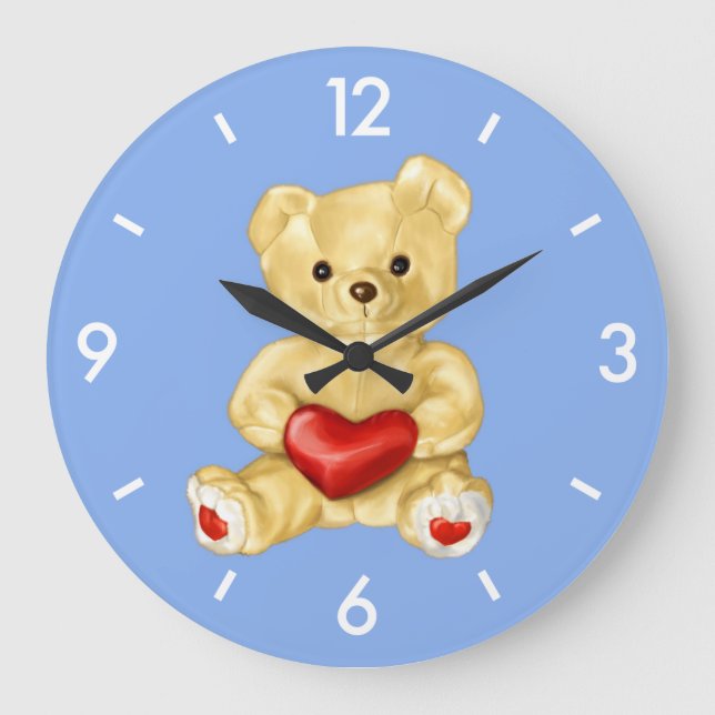 Blue Hypnotizing Cute Teddy Bear Large Clock (Front)