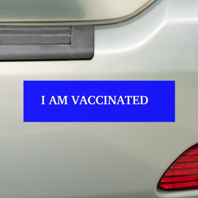 Blue I am Vaccinated Bumper Sticker (On Car)