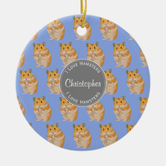 Blue I love Hamsters Hamster Pattern Ceramic Tree Decoration