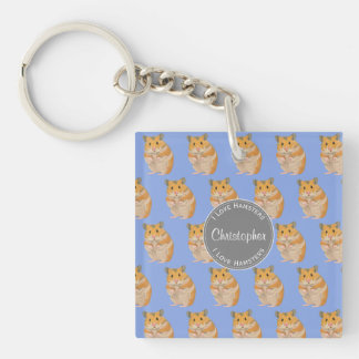 Blue I love Hamsters Hamster Pattern Key Ring