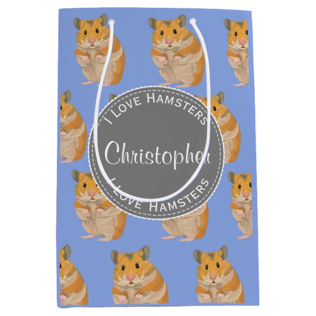 Blue I love Hamsters Hamster Pattern  Medium Gift Bag (Front)