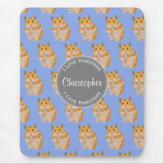 Blue I love Hamsters Hamster Pattern Mouse Pad