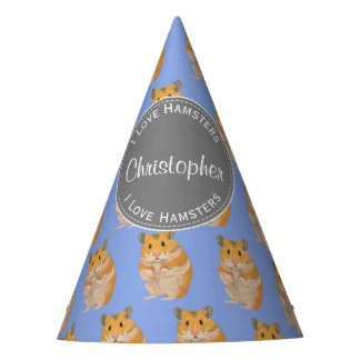 Blue I love Hamsters Hamster Pattern Party Hat