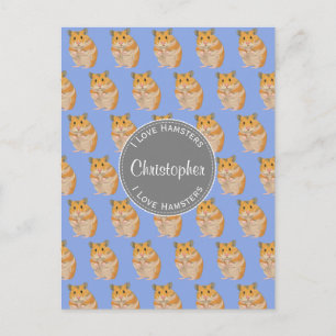 Blue I love Hamsters Hamster Pattern Postcard