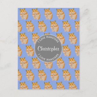 Blue I love Hamsters Hamster Pattern Postcard