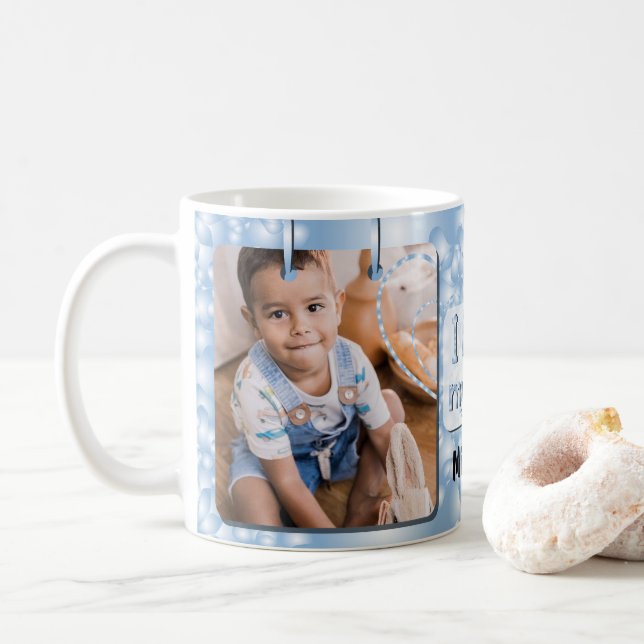 Blue I Love My Son Photo & Name Coffee Mug (With Donut)