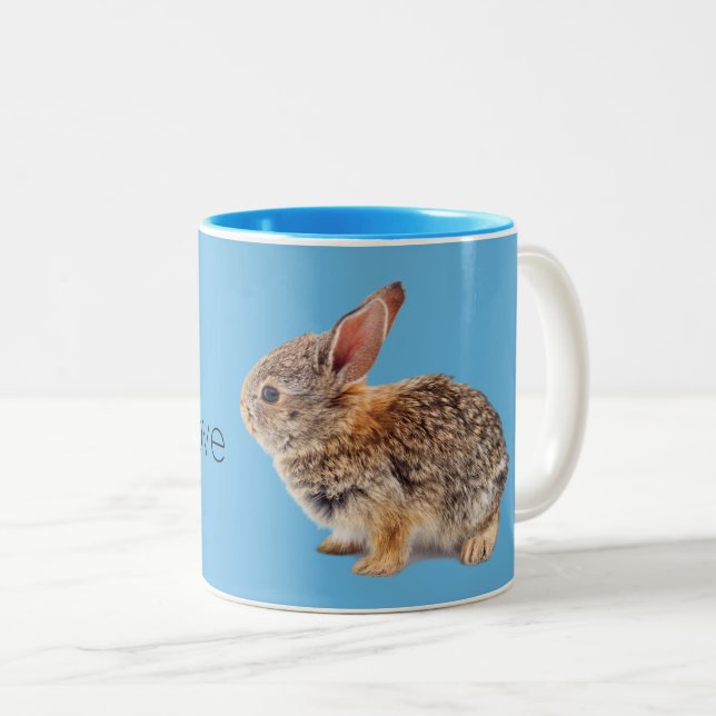 Blue I Love Rabbits Bunny Cottontail Two-Tone Coffee Mug (Front Right)