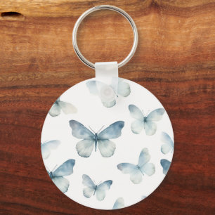 Blue Ice Abstract Butterflies Key Ring