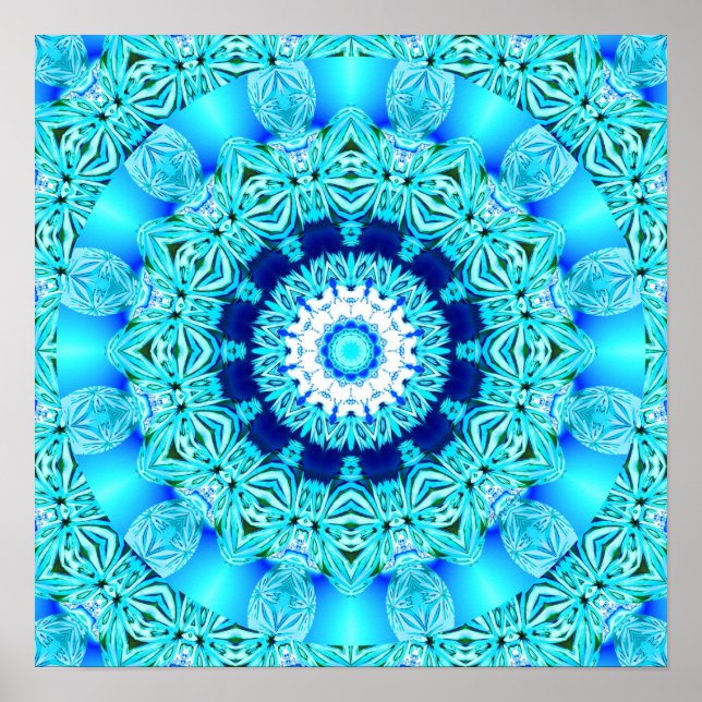 Blue Ice Angel Ring, Abstract Mandala Poster (Front)