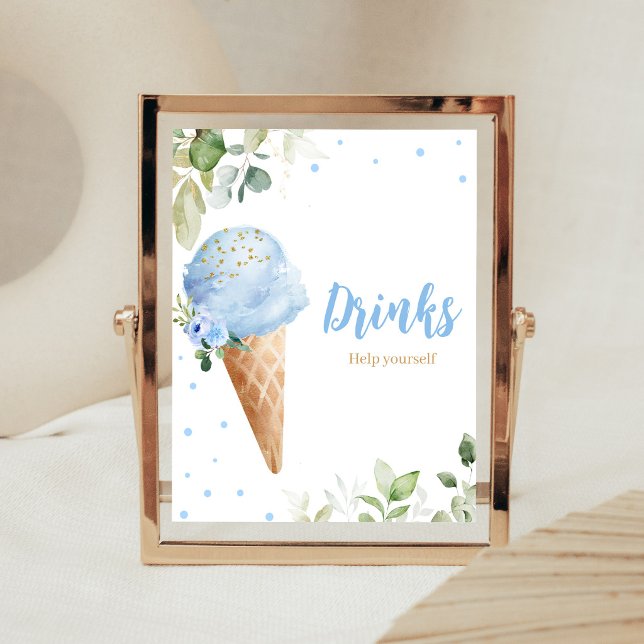 Blue Ice Cream Baby Shower Drinks Sign (Ice Cream Baby Shower Drinks Sign)