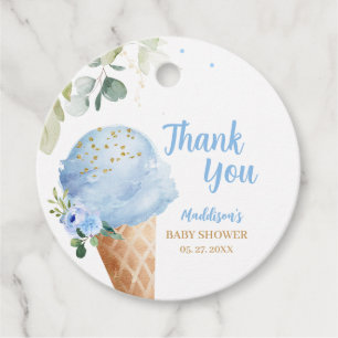 Blue Ice Cream Baby Shower Round Favour Tags