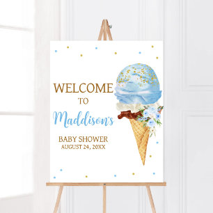 Blue Ice Cream Baby Shower Welcome Poster
