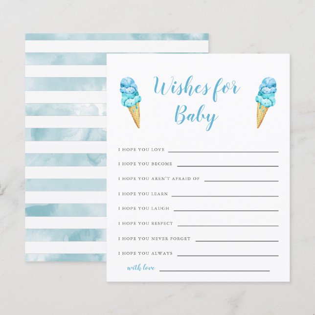 Blue Ice Cream Baby Shower Wishes for Baby Card (Front/Back)