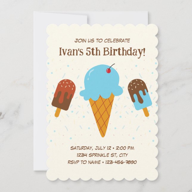 Blue Ice Cream Birthday Invitation (Front)