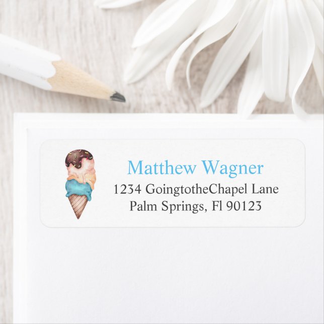 Blue Ice Cream Birthday Party Return Address Label (Insitu)