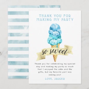 Blue Ice Cream Boy Birthday Party Thank You Card