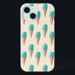 Blue Ice Cream Cone Pattern, Light Yellow iPhone 15 Case<br><div class="desc">Hand drawn ice cream cones arranged into a pattern on a cream / light yellow background. The ice cream is a bright blue resembling blue moon or bubblegum, and each scoop is the perfect kind of round scoop. Some of the ice cream cones have cherries on top! A summer foodie...</div>