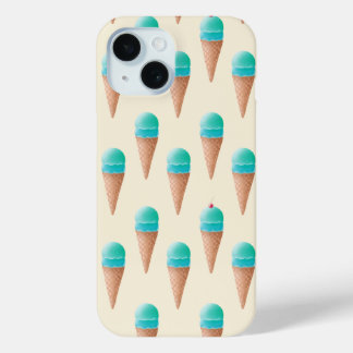 Blue Ice Cream Cone Pattern, Light Yellow iPhone 15 Case