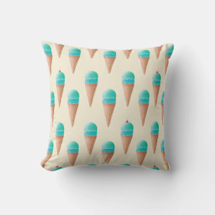 Blue Ice Cream Cone Pattern, Light Yellow Cushion