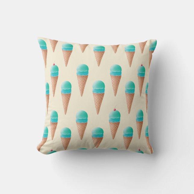 Blue Ice Cream Cone Pattern, Light Yellow Cushion (Front)
