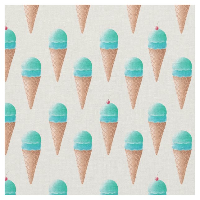 Blue Ice Cream Cone Pattern, Light Yellow Fabric (Close Up)