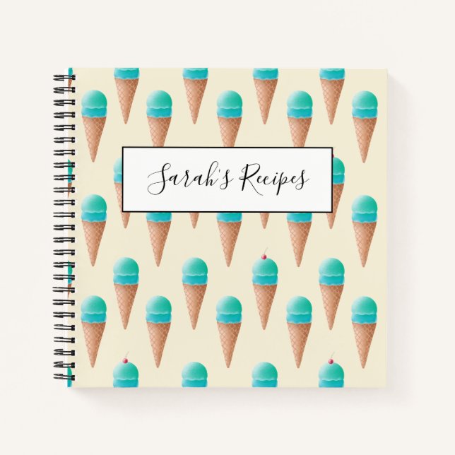 Blue Ice Cream Cone Pattern, Light Yellow Notebook (Front)