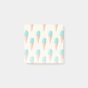 Blue Ice Cream Cone Pattern, Light Yellow Post-it Notes