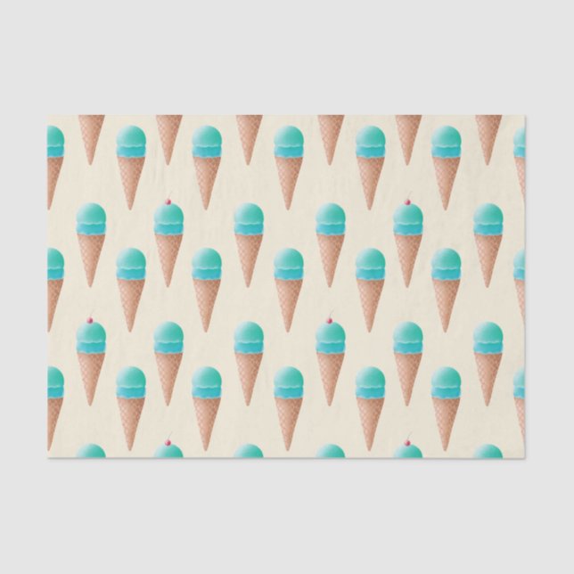 Blue Ice Cream Cone Pattern, Light Yellow Tissue Paper (Front)
