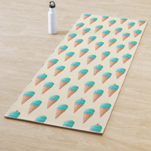 Blue Ice Cream Cone Pattern, Light Yellow Yoga Mat
