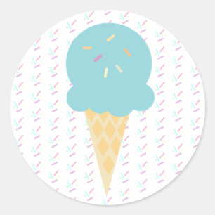 Blue Ice Cream Cone Sprinkles Stars Dots Classic Round Sticker