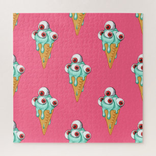 Blue Ice Cream Pink Background Jigsaw Puzzle