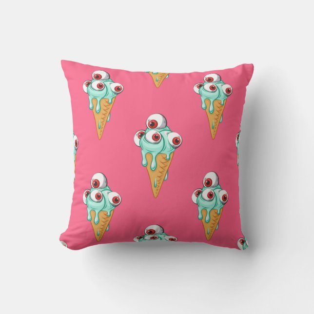 Blue ice cream with eyes. Pink background. Seamles Cushion (Front)