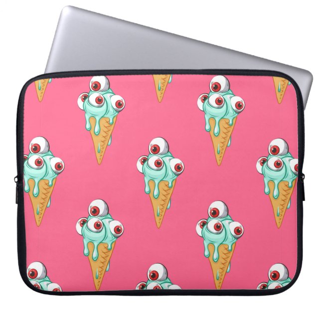 Blue ice cream with eyes. Pink background. Seamles Laptop Sleeve (Front)