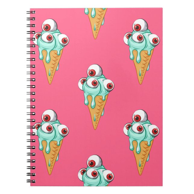 Blue ice cream with eyes. Pink background. Seamles Notebook (Front)