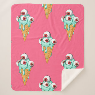 Blue ice cream with eyes. Pink background. Seamles Sherpa Blanket