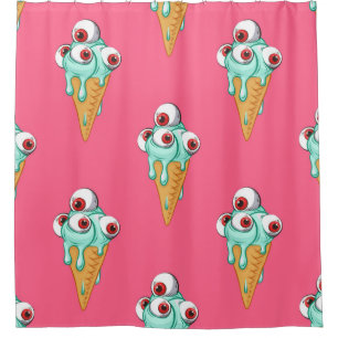 Blue ice cream with eyes. Pink background. Seamles Shower Curtain
